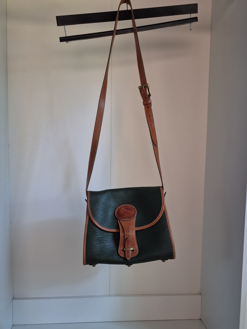 Vintage Dooney & Bourke Black and Brown Pebbled Leather Crossbody Bag